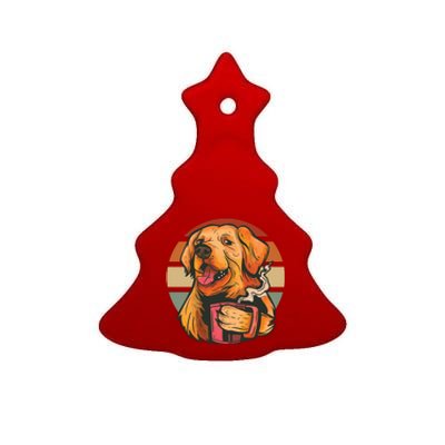 Golden Retriever Dog Coffee Ceramic Tree Ornament