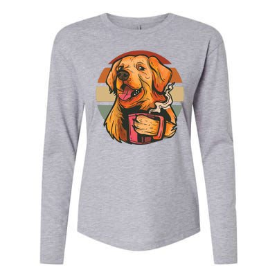 Golden Retriever Dog Coffee Womens Cotton Relaxed Long Sleeve T-Shirt