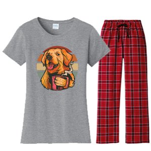 Golden Retriever Dog Coffee Women's Flannel Pajama Set