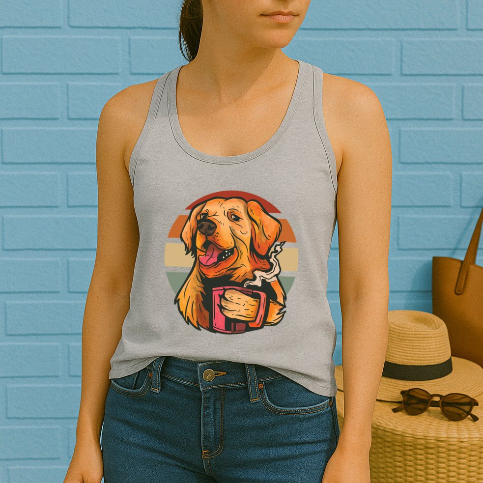 Golden Retriever Dog Coffee Womens Tank Top