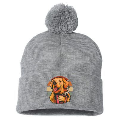 Golden Retriever Dog Coffee Pom Pom 12in Knit Beanie