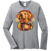 Golden Retriever Dog Coffee Ladies Long Sleeve Shirt