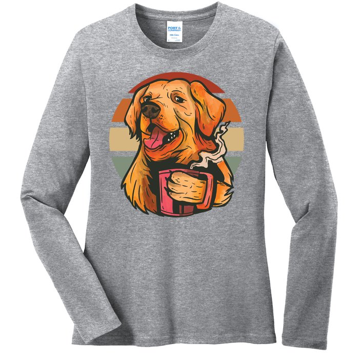 Golden Retriever Dog Coffee Ladies Long Sleeve Shirt