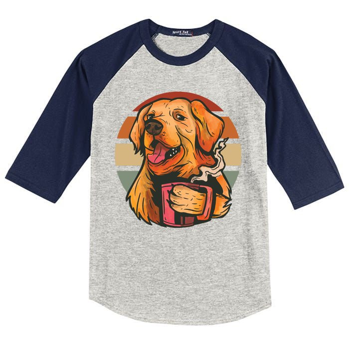 Golden Retriever Dog Coffee Kids Colorblock Raglan Jersey