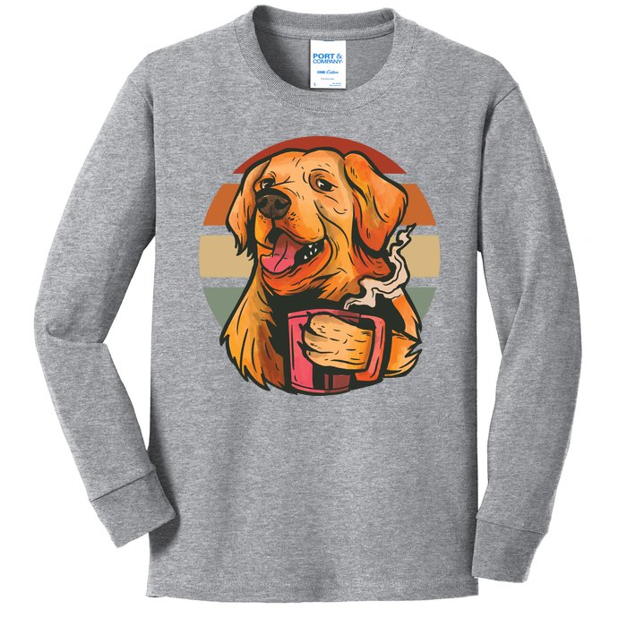 Golden Retriever Dog Coffee Kids Long Sleeve Shirt