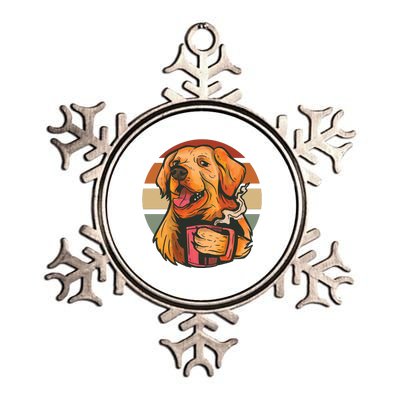 Golden Retriever Dog Coffee Metallic Star Ornament