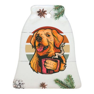 Golden Retriever Dog Coffee Ceramic Bell Ornament