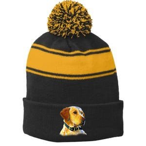 Golden Retriever Dog Portrait Stripe Pom Pom Beanie