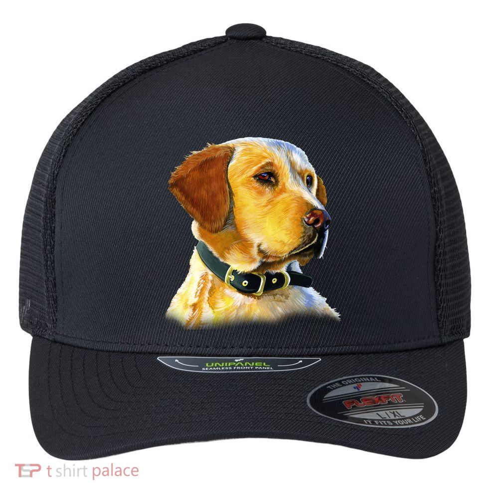 Golden Retriever Dog Portrait Flexfit Unipanel Trucker Cap