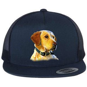 Golden Retriever Dog Portrait Flat Bill Trucker Hat