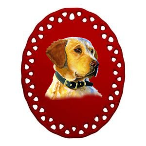 Golden Retriever Dog Portrait Ceramic Oval Ornament