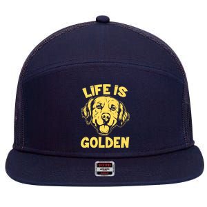 Golden Retriever Life Is Golden  7 Panel Mesh Trucker Snapback Hat