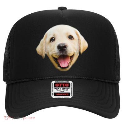 Golden Retriever Pup Face High Crown Mesh Back Trucker Hat