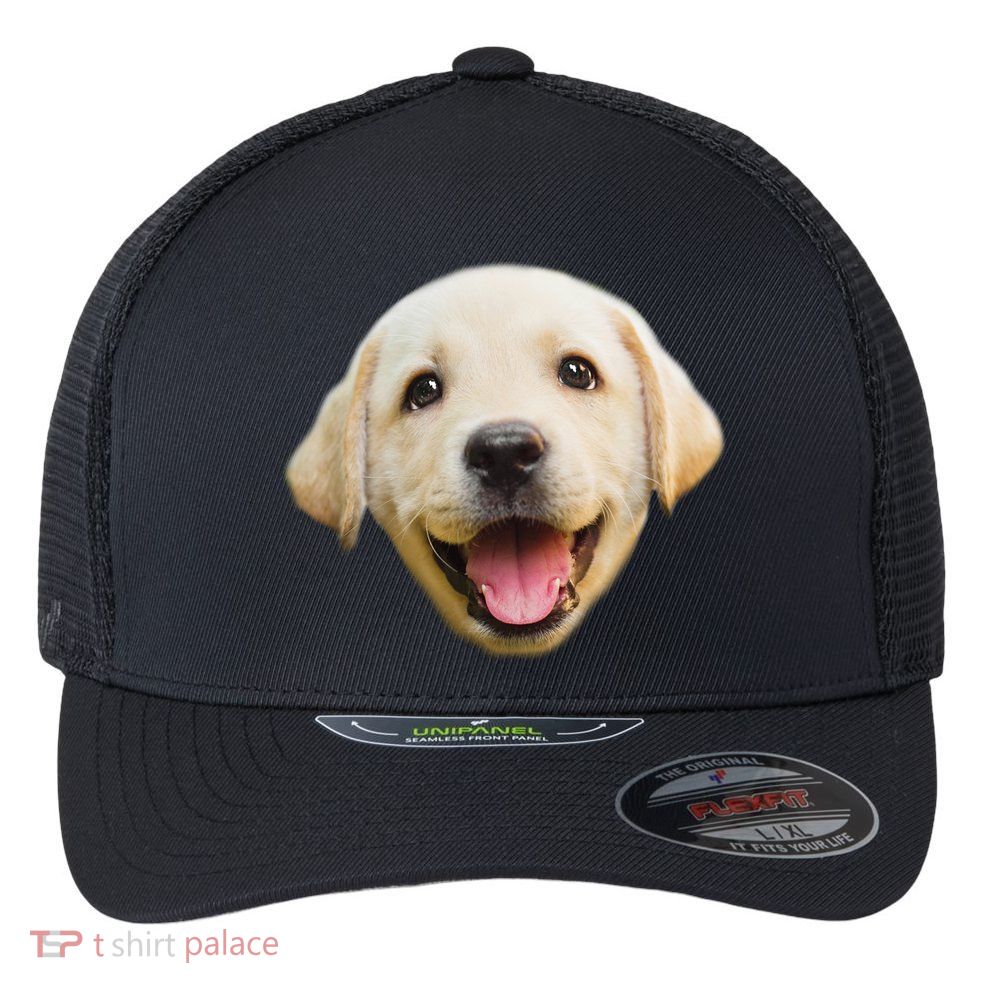 Golden Retriever Pup Face Flexfit Unipanel Trucker Cap