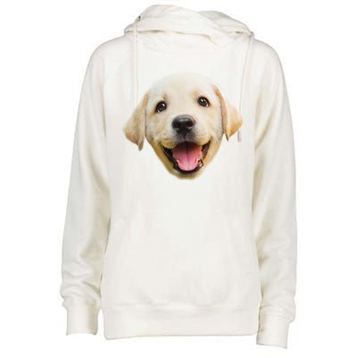 Golden Retriever Pup Face Womens Funnel Neck Pullover Hood