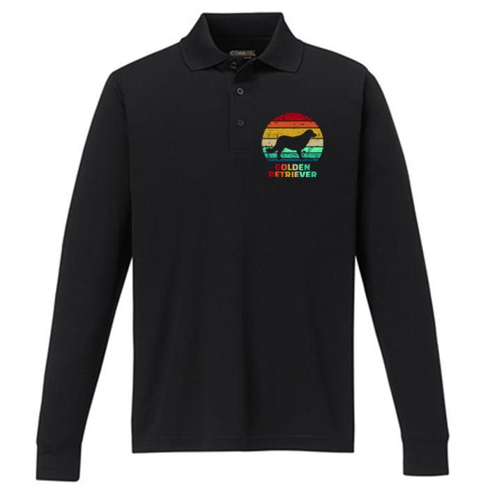 Golden Retriever Retro Silhouette Performance Long Sleeve Polo