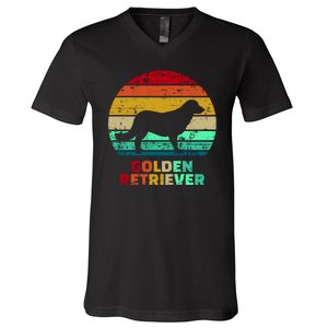 Golden Retriever Retro Silhouette V-Neck T-Shirt