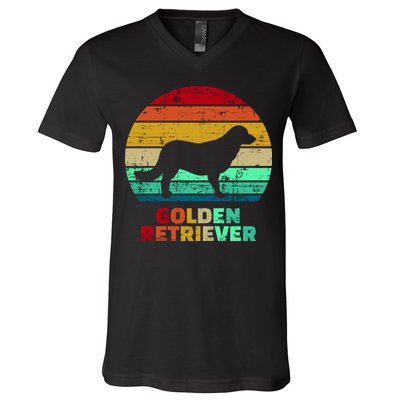 Golden Retriever Retro Silhouette V-Neck T-Shirt