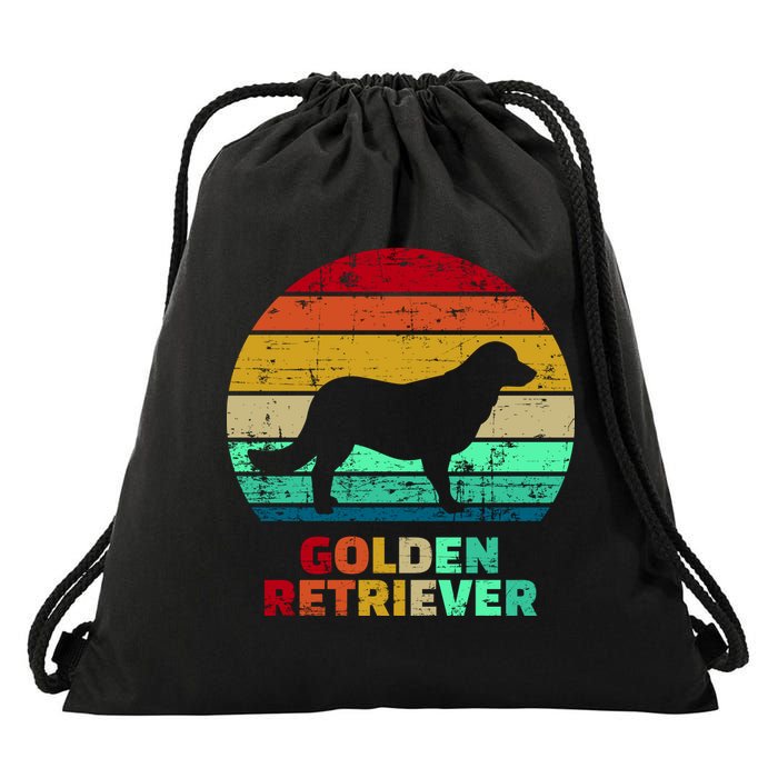 Golden Retriever Retro Silhouette Drawstring Bag