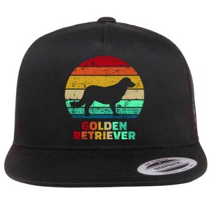 Golden Retriever Retro Silhouette Flat Bill Trucker Hat