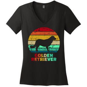 Golden Retriever Retro Silhouette Women's V-Neck T-Shirt