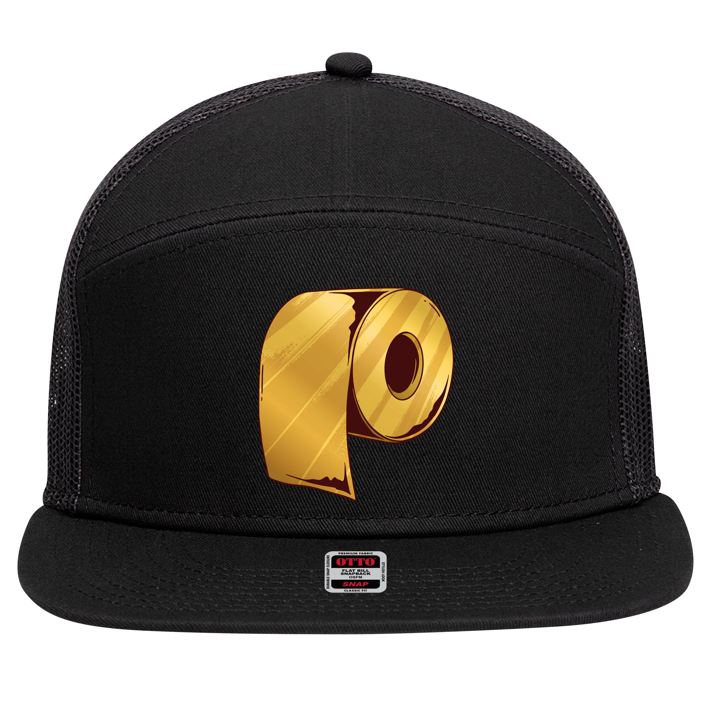 Golden Toilet Paper Crisis 7 Panel Mesh Trucker Snapback Hat