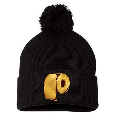 Golden Toilet Paper Crisis Pom Pom 12in Knit Beanie