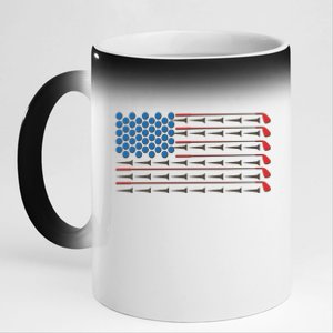 Golf Balls Tees Clubs USA American Flag 11oz Black Color Changing Mug