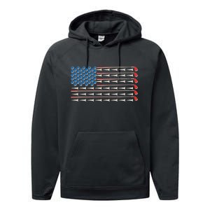 Golf Balls Tees Clubs USA American Flag Performance Fleece Hoodie