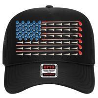 Golf Balls Tees Clubs USA American Flag High Crown Mesh Back Trucker Hat