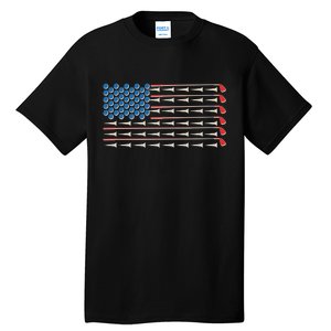 Golf Balls Tees Clubs USA American Flag Tall T-Shirt