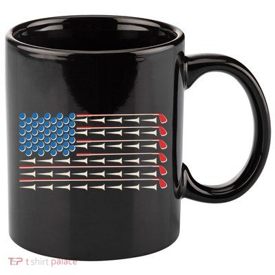 Golf Balls Tees Clubs USA American Flag 11oz C Handle Ceramic Mug