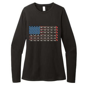 Golf Balls Tees Clubs USA American Flag Womens CVC Long Sleeve Shirt