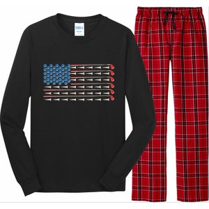 Golf Balls Tees Clubs USA American Flag Long Sleeve Pajama Set