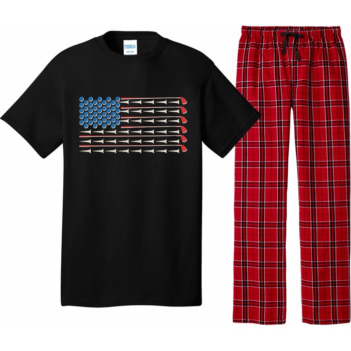 Golf Balls Tees Clubs USA American Flag Pajama Set