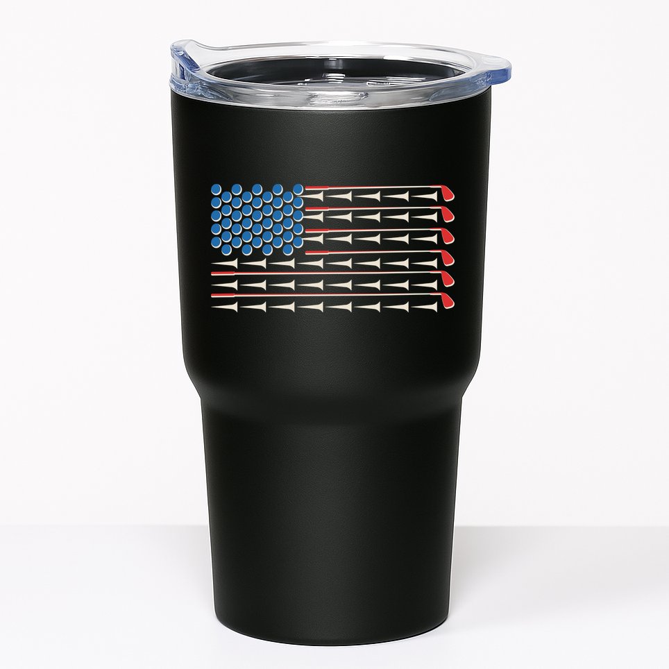 Golf Balls Tees Clubs USA American Flag Tumbler
