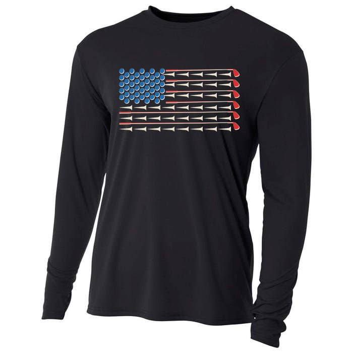 Golf Balls Tees Clubs USA American Flag Cooling Performance Long Sleeve Crew