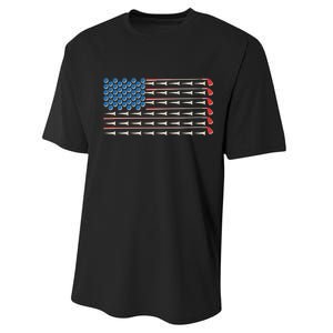 Golf Balls Tees Clubs USA American Flag Performance Sprint T-Shirt