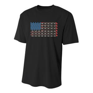 Golf Balls Tees Clubs USA American Flag Youth Performance Sprint T-Shirt