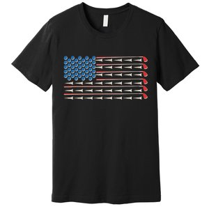 Golf Balls Tees Clubs USA American Flag Premium T-Shirt