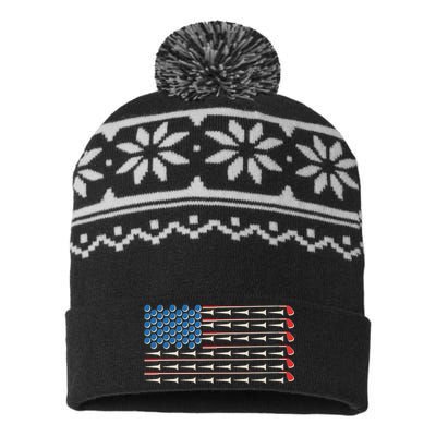 Golf Balls Tees Clubs USA American Flag USA-Made Snowflake Beanie