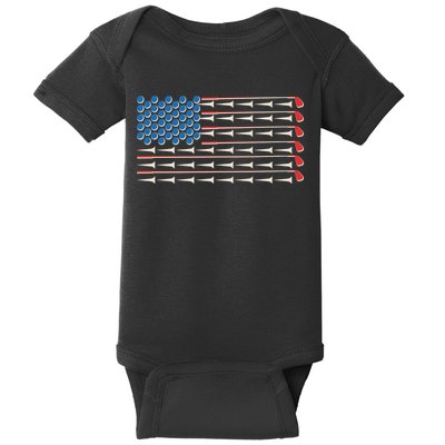 Golf Balls Tees Clubs USA American Flag Baby Bodysuit