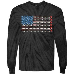 Golf Balls Tees Clubs USA American Flag Tie-Dye Long Sleeve Shirt