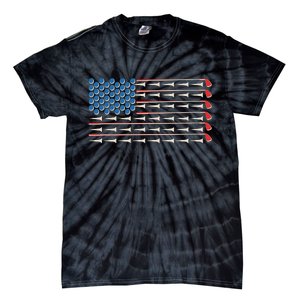 Golf Balls Tees Clubs USA American Flag Tie-Dye T-Shirt