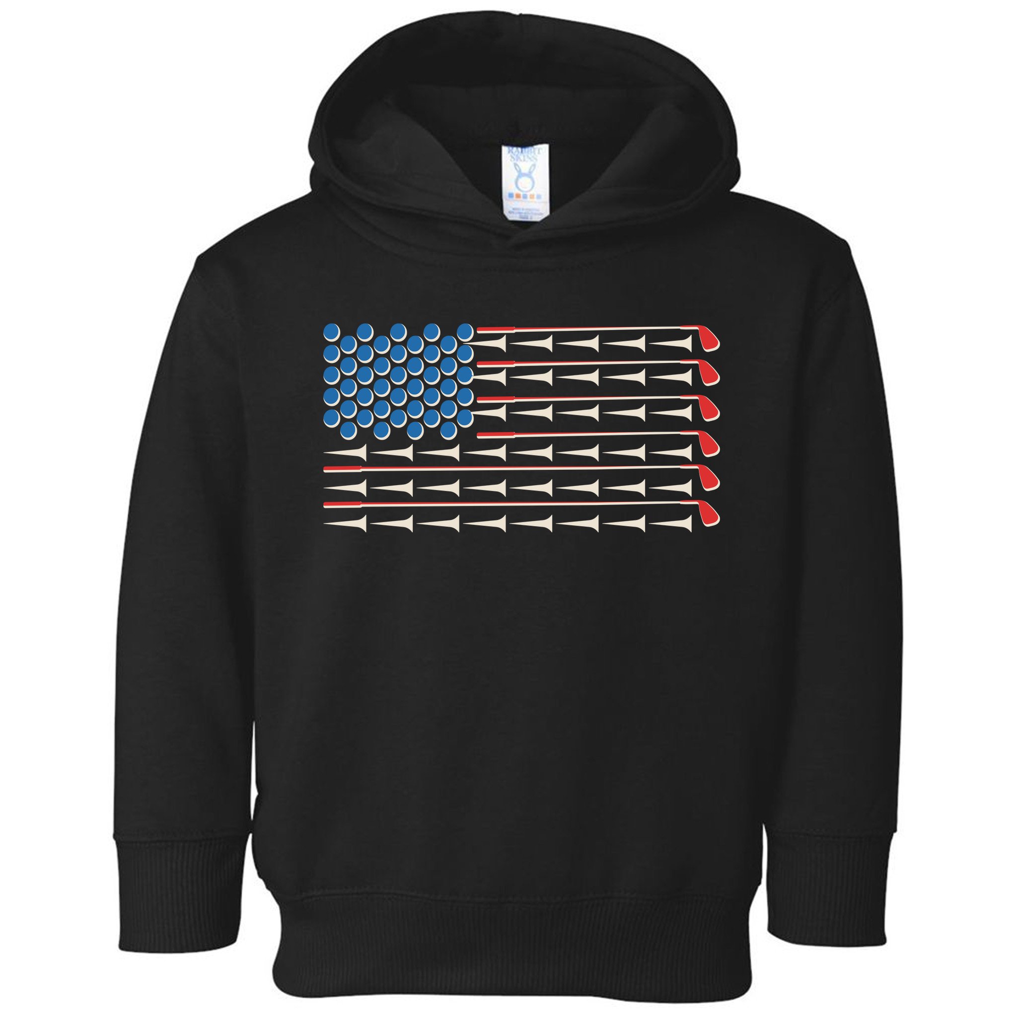 Golf Balls Tees Clubs USA American Flag Toddler Hoodie