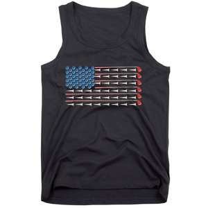 Golf Balls Tees Clubs USA American Flag Tank Top