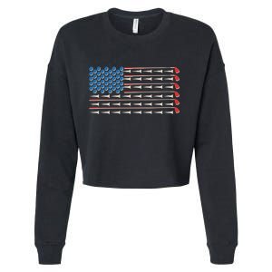 Golf Balls Tees Clubs USA American Flag Cropped Pullover Crew