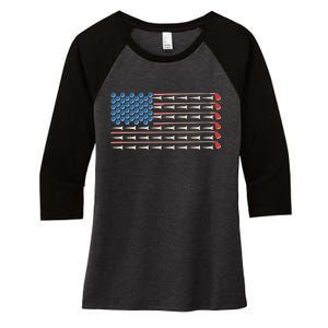 Golf Balls Tees Clubs USA American Flag Women's Tri-Blend 3/4-Sleeve Raglan Shirt