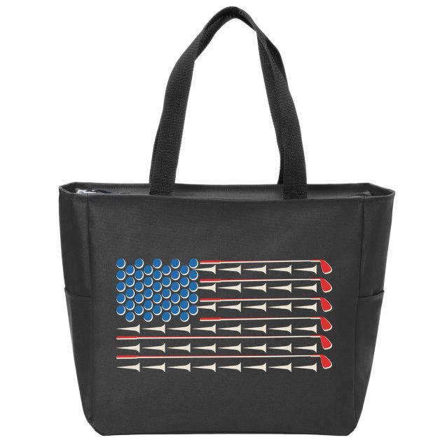 Golf Balls Tees Clubs USA American Flag Zip Tote Bag