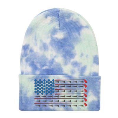 Golf Balls Tees Clubs USA American Flag Tie Dye 12in Knit Beanie